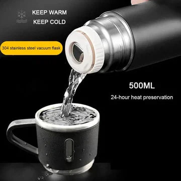 3-IN-1 VACUUM INSULATED THERMAL FLASK SET WITH MATCHING CUP SET